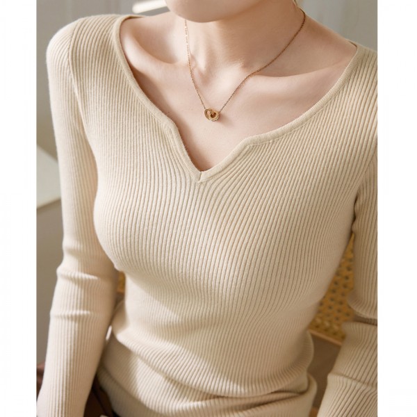 Peach Heart Collar Sweater Women's Knit 2023 Autumn/Winter New Slim Fit And Slim Inner Layer Warm Wool Long Sleeve Top