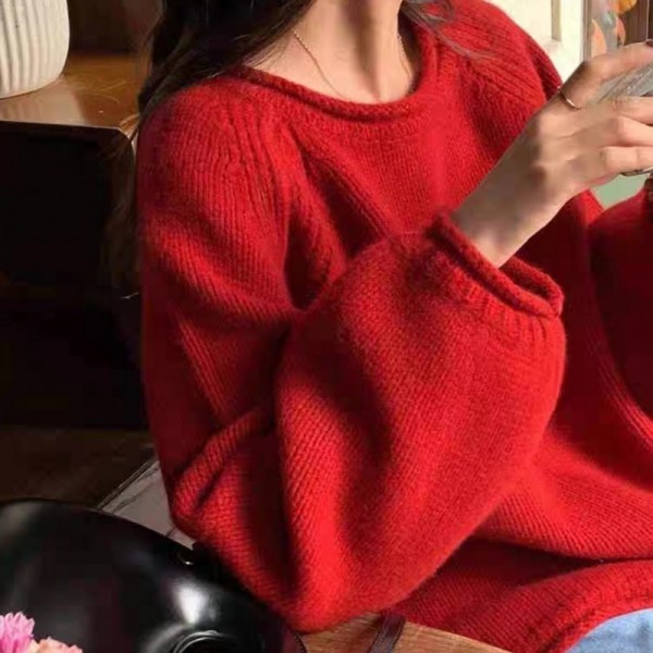 French Fashionable Yellow Knitted Sweater Pullover 2023 New Women's Early Spring Thick Stick Needle Loose Lazy Top