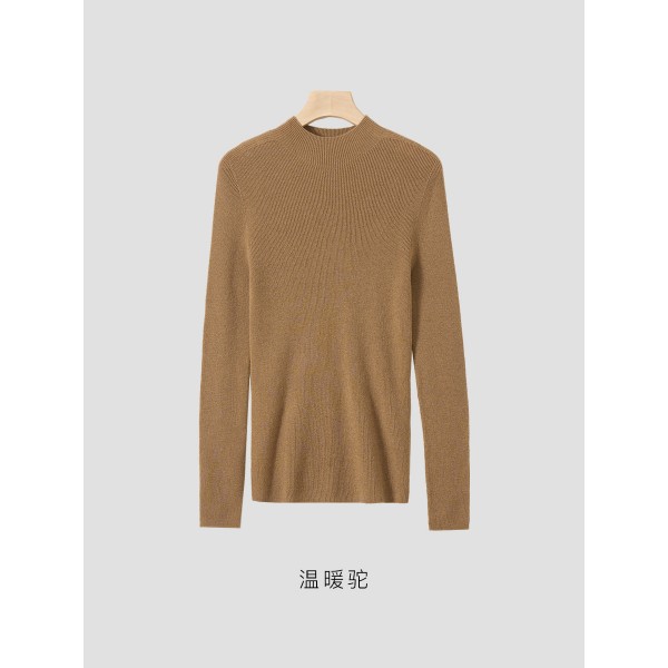 Rongtai (Island Essence Seamless One Piece) 100% Wool Half High Neck Knit Women's 2023 Autumn/Winter Long Sleeve Bottom Shirt