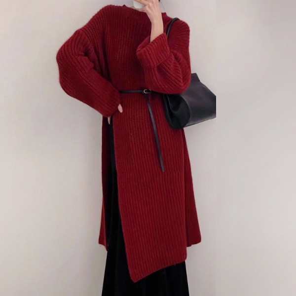 Elegant And Elegant Style, High Split Simple Knitwear, Woolen Dress, Autumn And Winter New Soft Glutinous Cross Border Foreign Trade Dress, Female