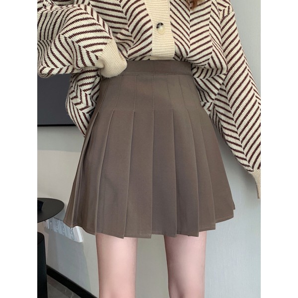 Autumn And Winter 202 Versatile Coffee Color A-Line Short Skirt Women's High Waist Wrapped Hip Skirt Small And Slim Pleated Half Skirt