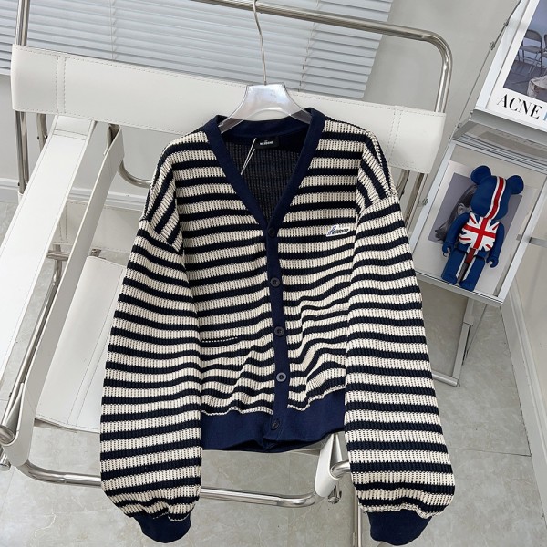 WE11DONE VIRZ Letter Embroidered Stripe Coat For Women WELLDONE Korean Fashion Brand Loose Knitted Shirt For Men