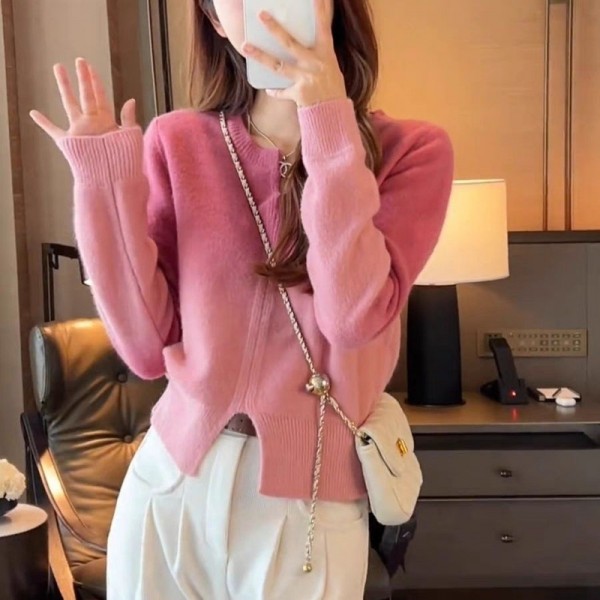 Autumn And Winter New Korean Soft Glutinous Gradient Sweater Women's Pullover Knitwear Foreign Versatile Split Age Reducing Top Women