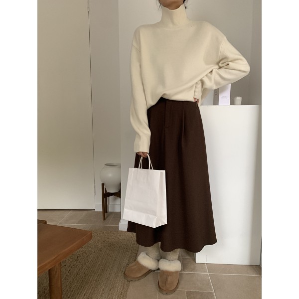 MMC Woolen Half Length Skirt For Women In Autumn And Winter, New Umbrella Skirt, Fluffy Skirt, Medium Length Wool, High Waist, Slim A-Line Skirt