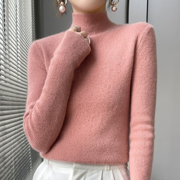 Korean Version 23 Autumn/Winter New Half High Collar Inner Pullover Long Sleeve Knitwear Women's Slim Fit Underlay Solid Color Sweater