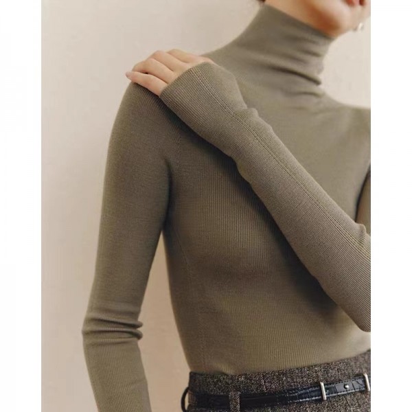 Autumn And Winter French Stacked Collar High Collar Wool Knitwear Women's Fashionable Inner Layer Slim Fit Underlay Sweater High Sense Top